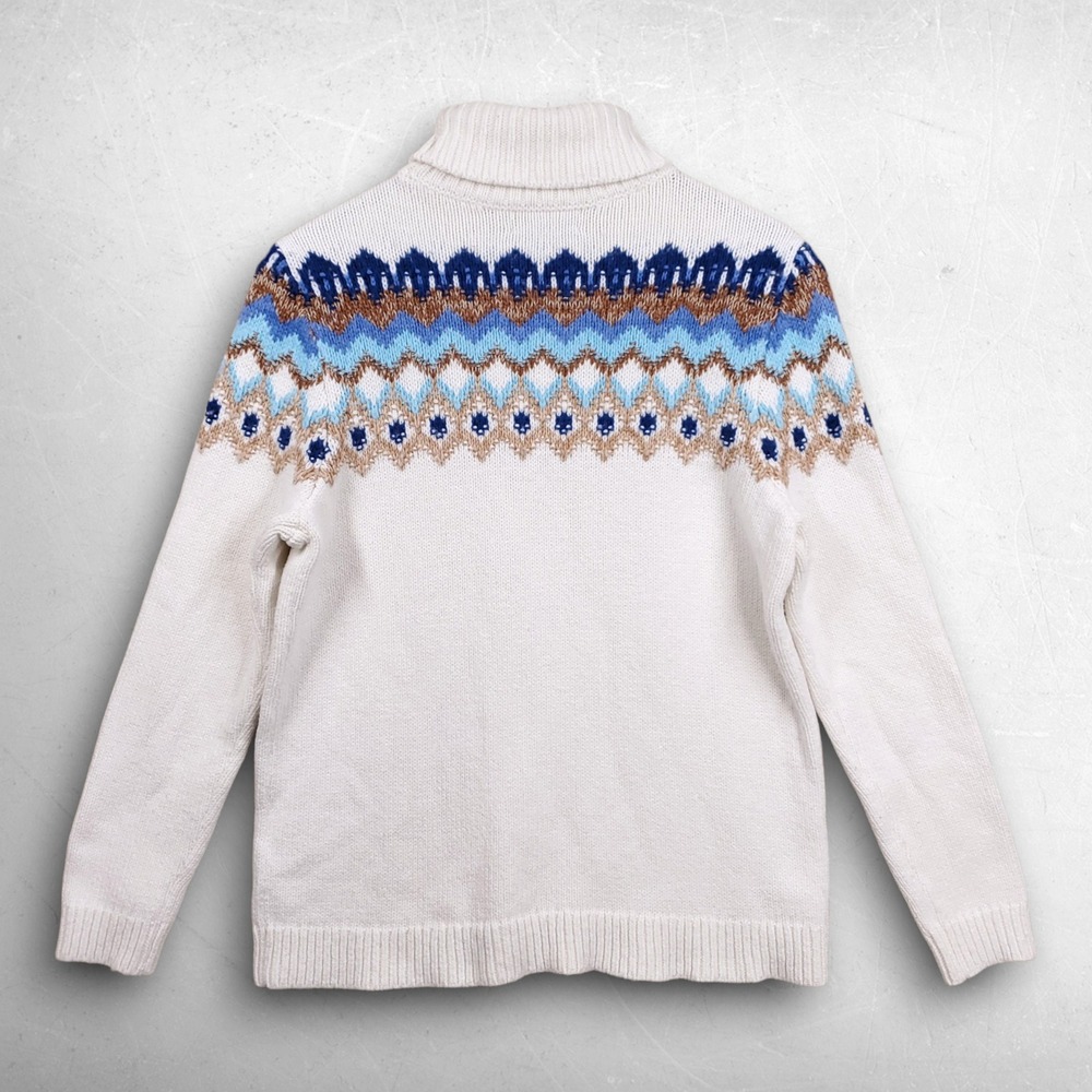 Fair Isle Yoke Turtleneck Sweater Women M White Wintercore Ski Cabin Lands' End